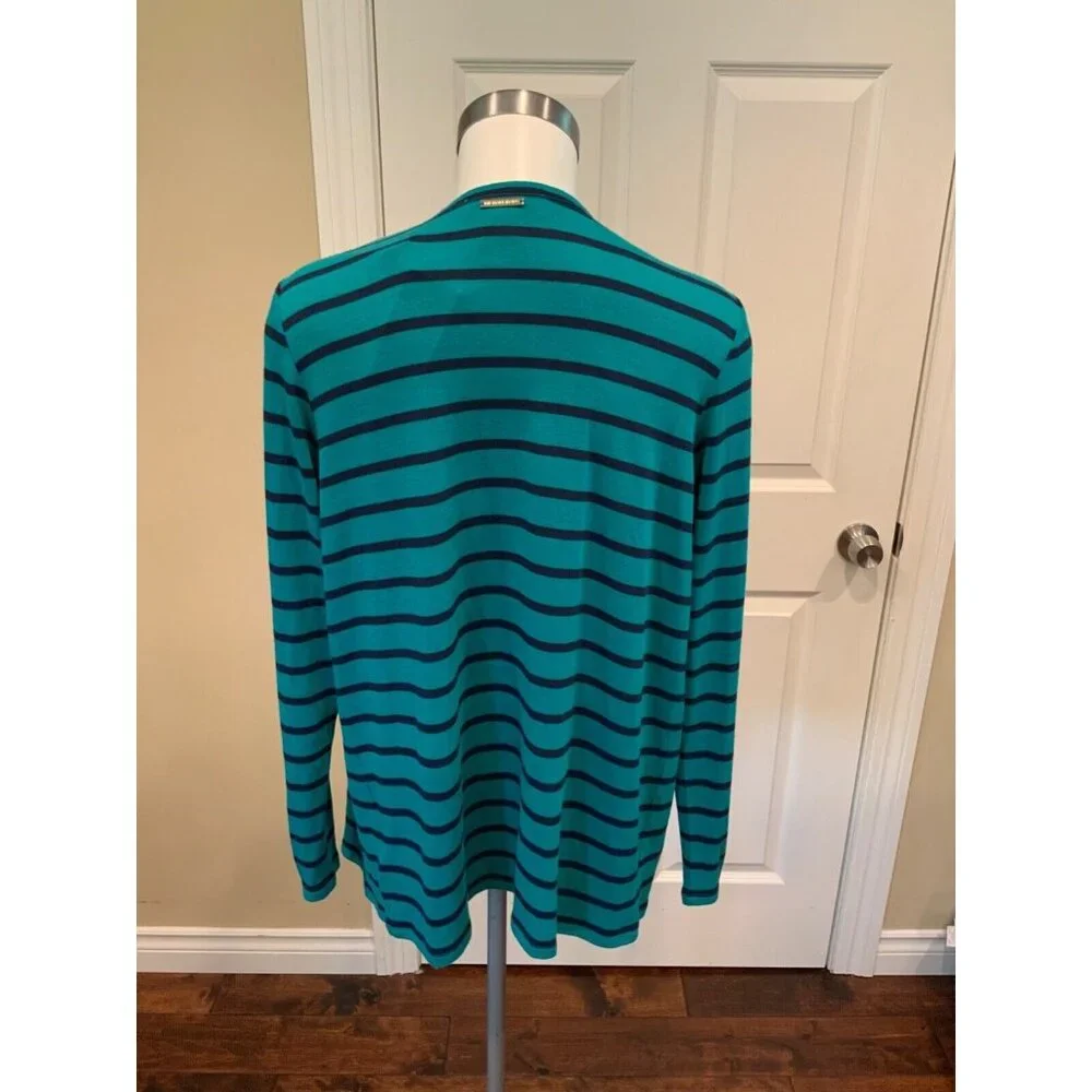 Michael Kors Teal & Blue Striped Cardigan Sweater, Size Medium, NWT!
